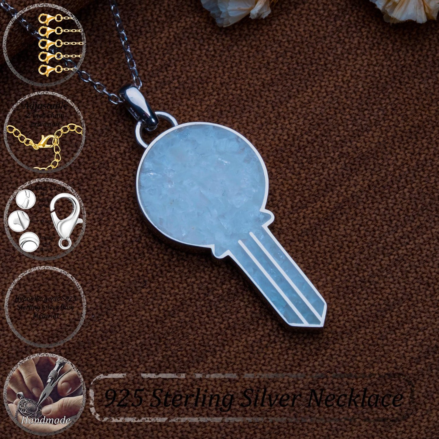 Moonstone Pendant Necklace: Sterling Silver Key Charm (Handmade Jewelry)