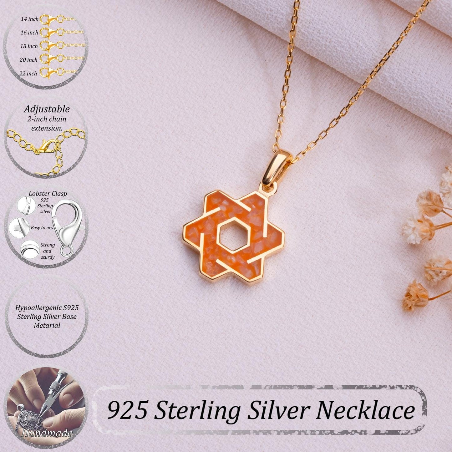 Orange Agate Pendant Necklace: Handmade Sterling Silver Gemstone Jewelry