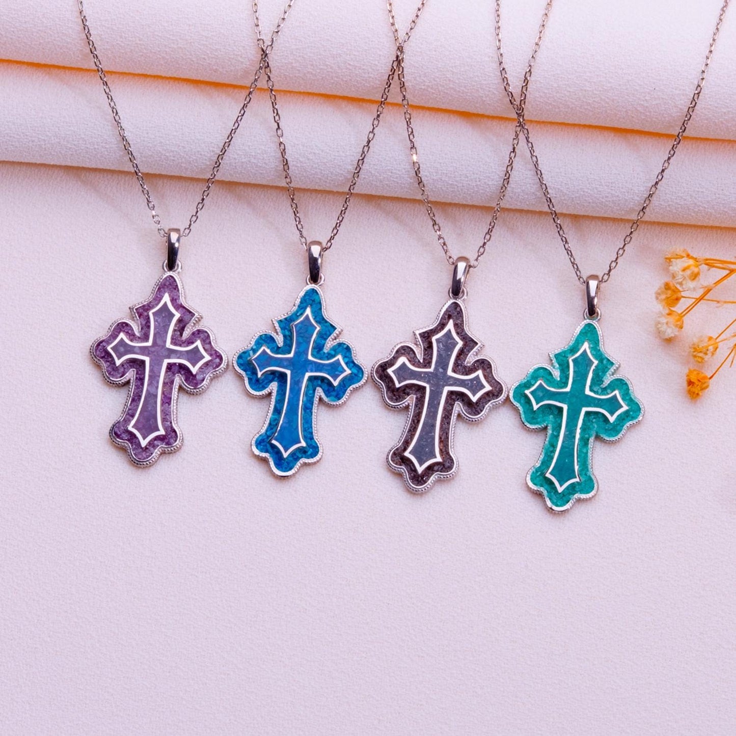 Handmade Gold Plated Sterling Silver Cross Necklace: Pearl Accent