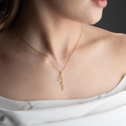 Gold Cross Necklace | 925 Sterling Silver Unisex Jewelry | Vintage Orthodox Pearl Cross | Religious Faith Gift