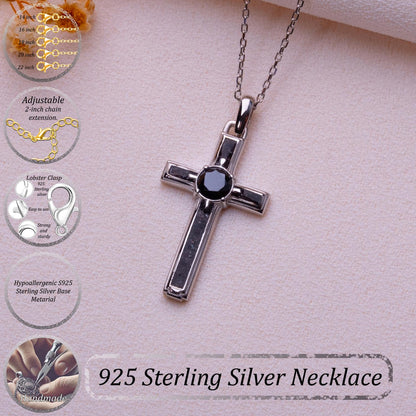 Onyx Cross Birthstone Pendant Necklace: Sterling Silver Crucifix