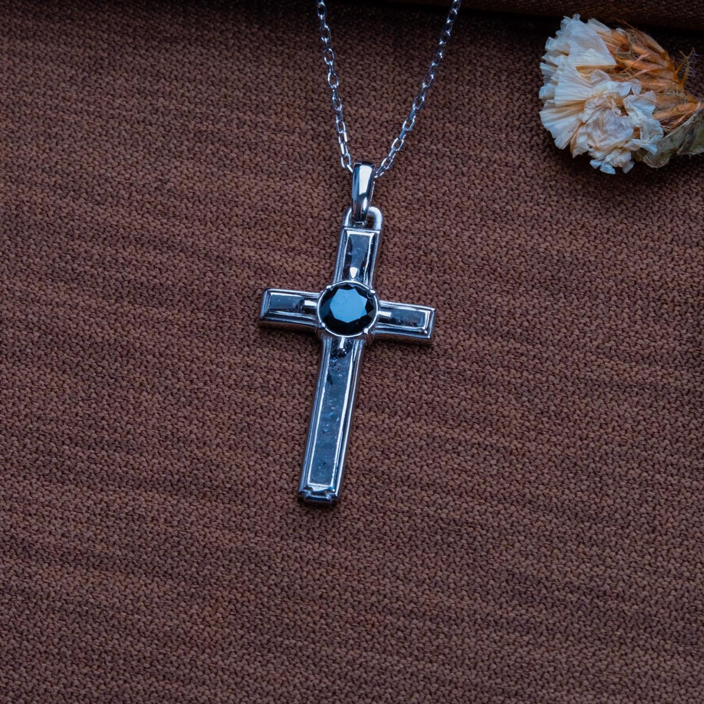 Onyx Cross Birthstone Pendant Necklace: Sterling Silver Crucifix
