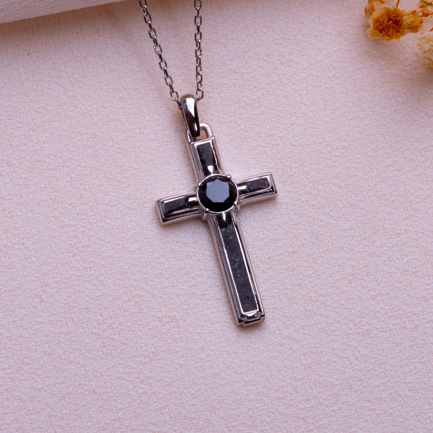 Onyx Cross Birthstone Pendant Necklace: Sterling Silver Crucifix