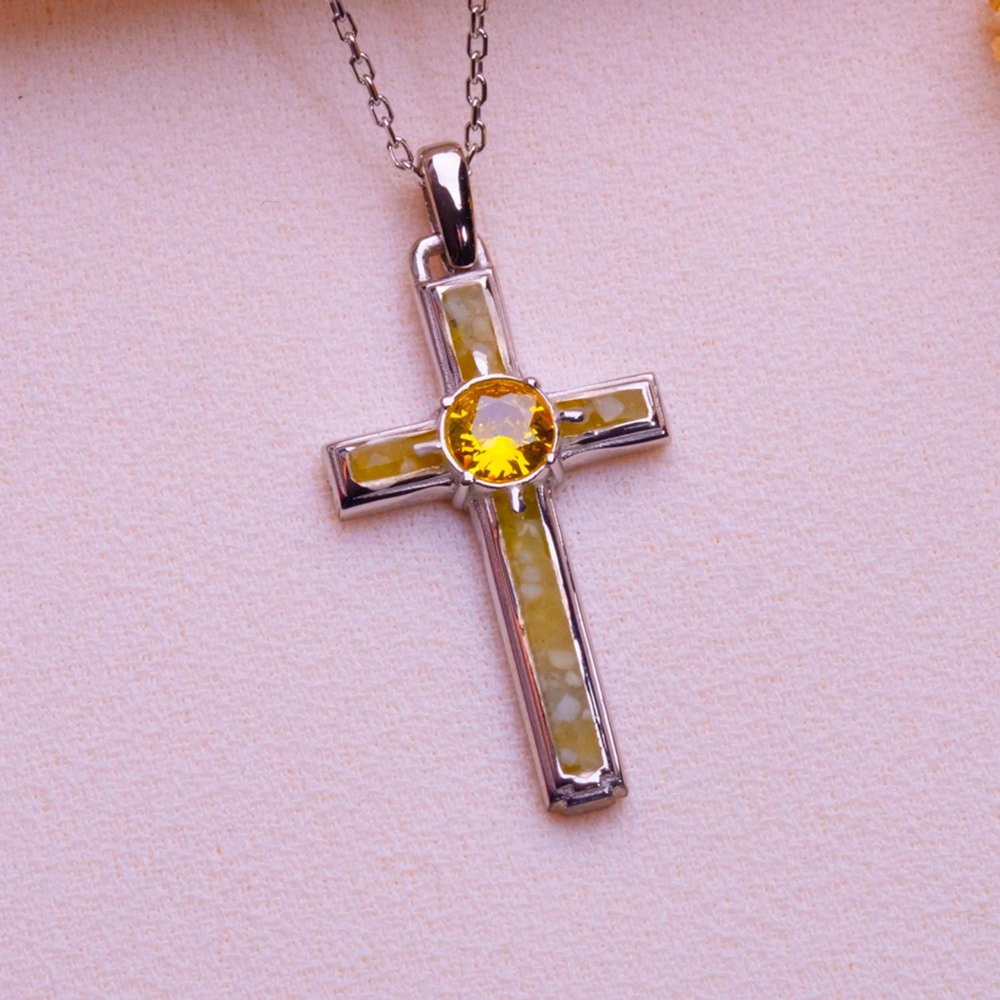 Dainty Jade Cross Necklace: Sterling Silver Sideways Jesus Charm with Birthstone