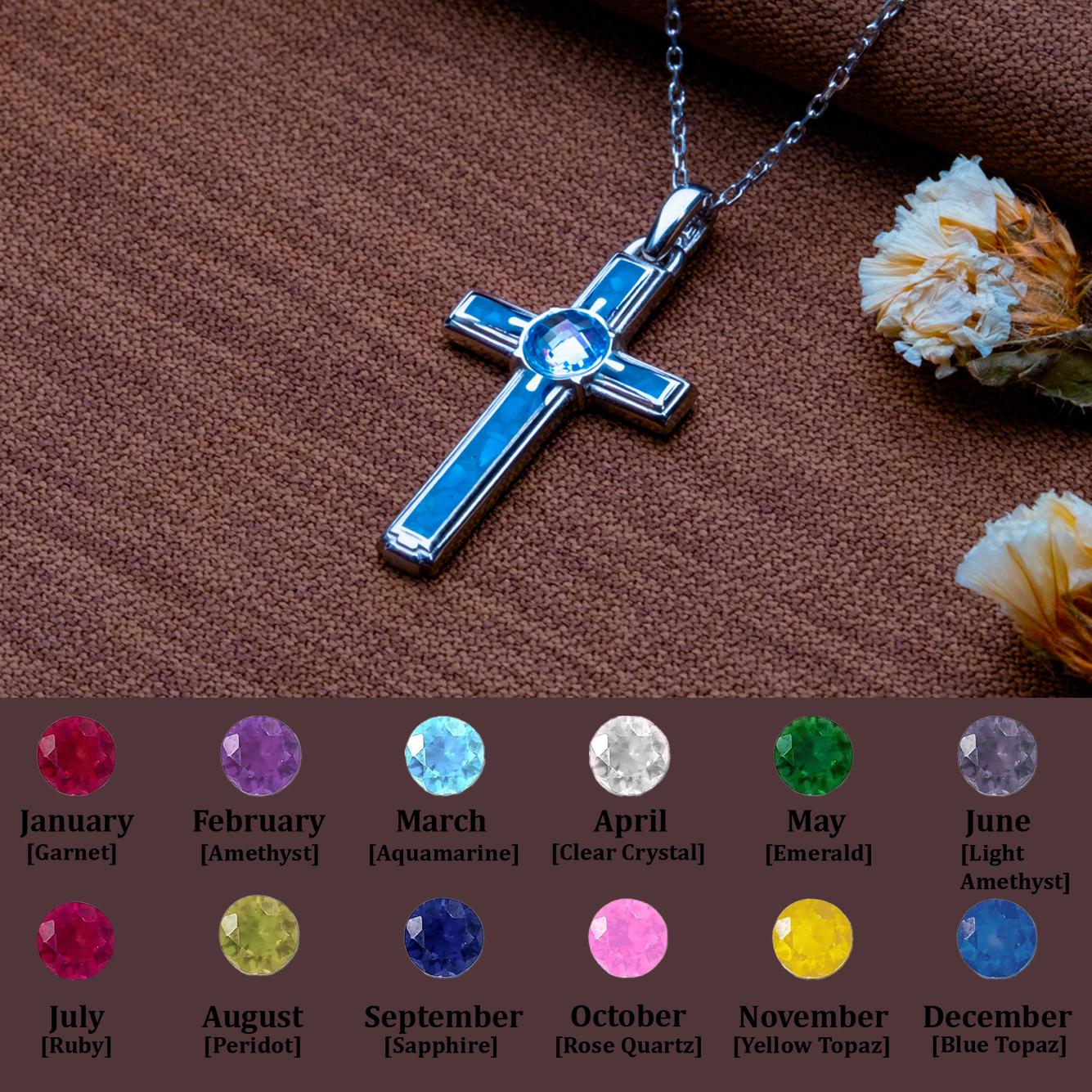 Blue Agate Cross Necklace: Sterling Silver, Birthstone Pendant
