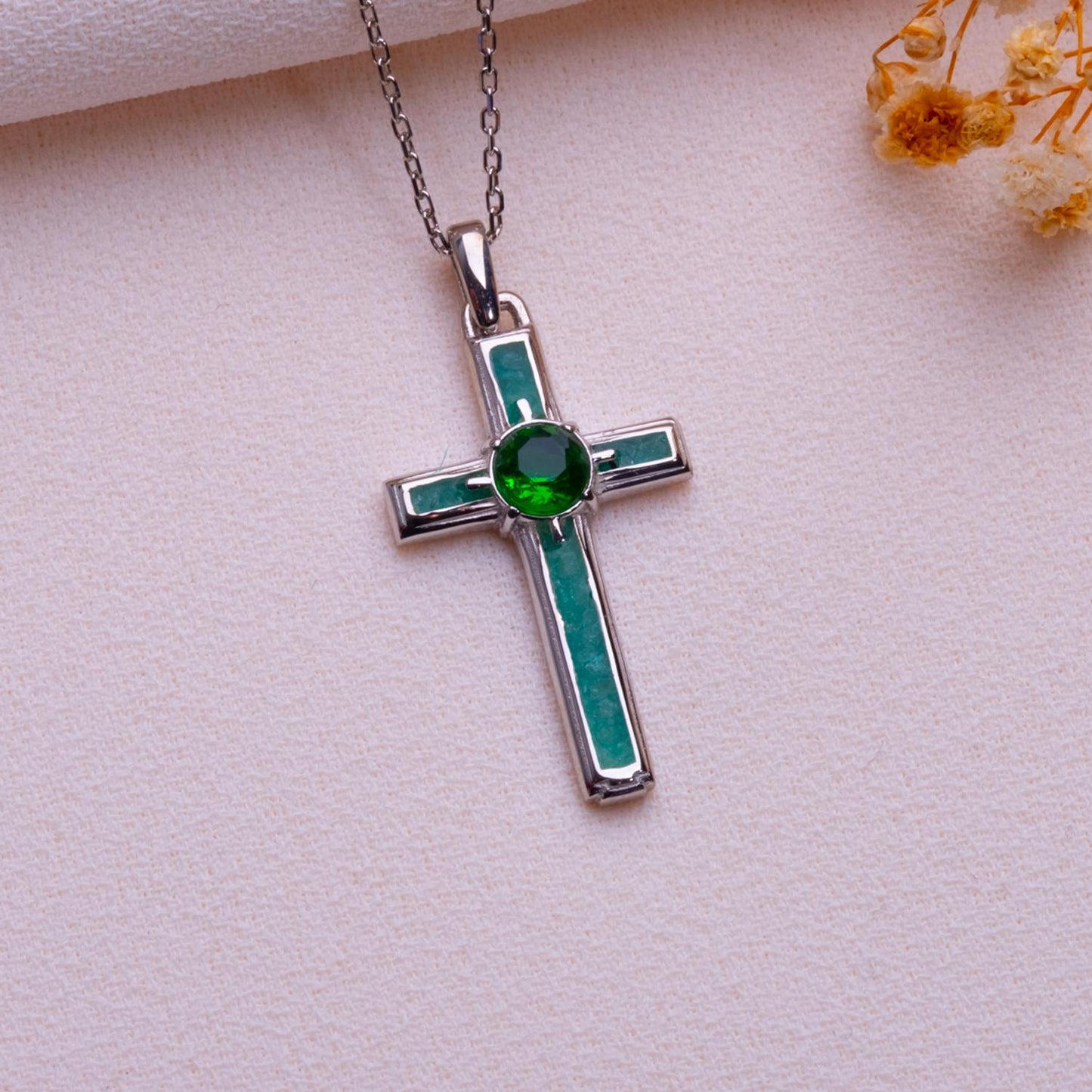 Birthstone Cross Necklace: Sterling Silver Gothic Pendant