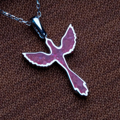 Sunstone Jasper Dove Necklace, Sterling Silver (Holy Spirit Symbol Pendant)