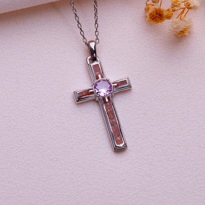 Sunstone Cross Necklace: Sterling Silver Crucifix Pendant, Birthstone Option