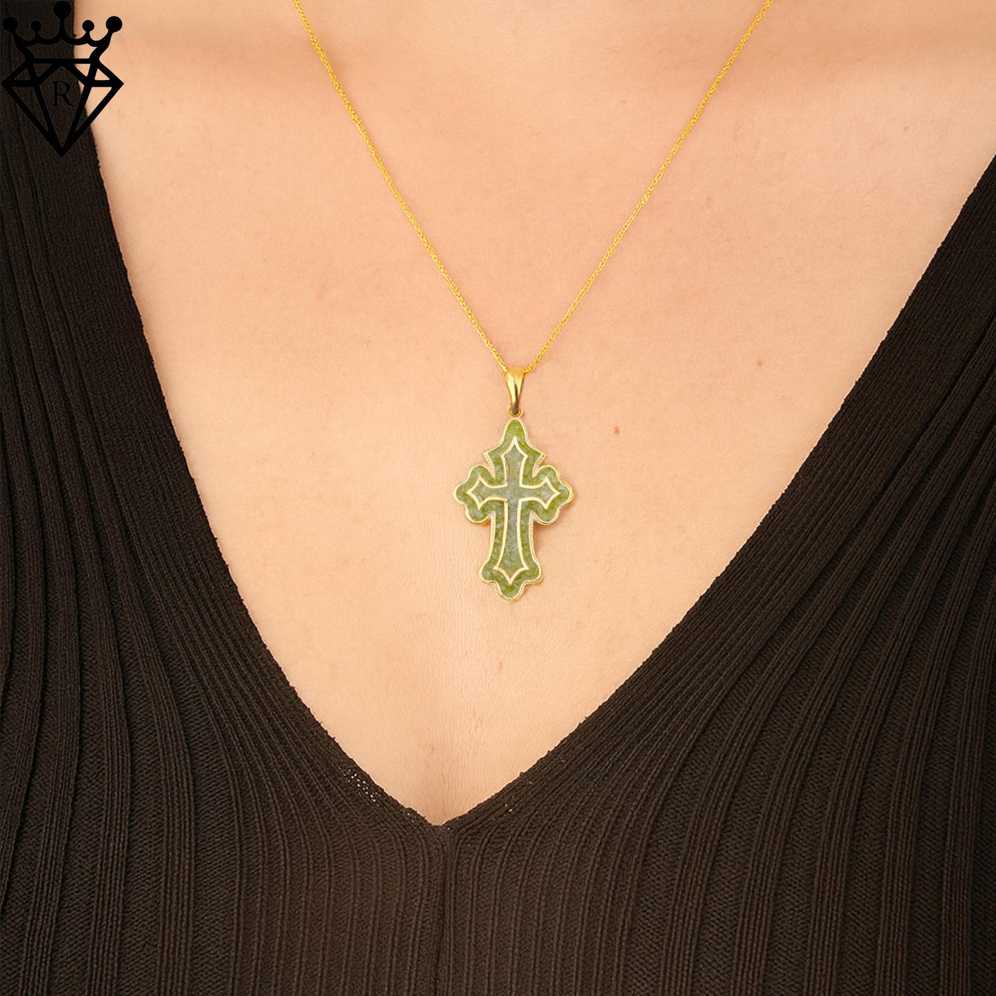 Vintage Peridot Cross Necklace: Sterling Silver Crucifix Pendant