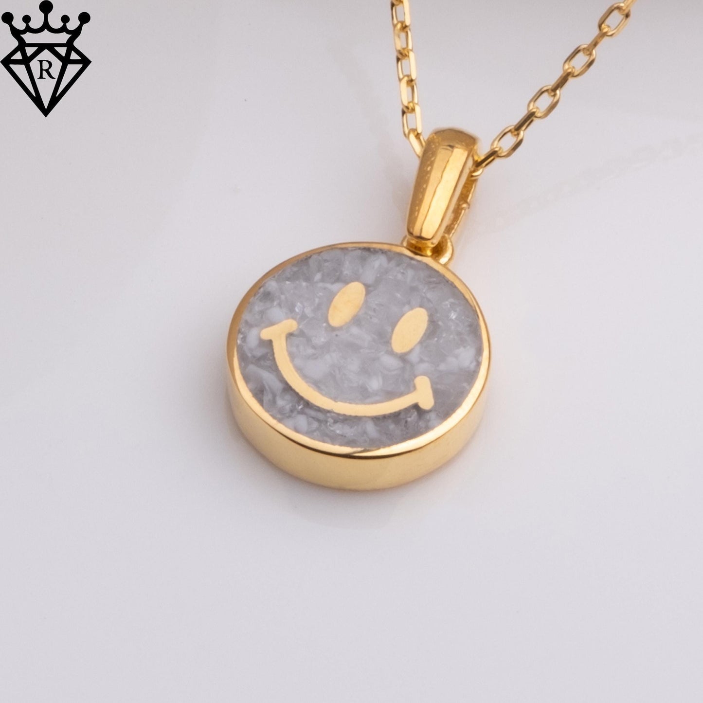 Moonstone Smiley Face Necklace: 14K Gold Plated Sterling Silver, Happy Jewelry Gift
