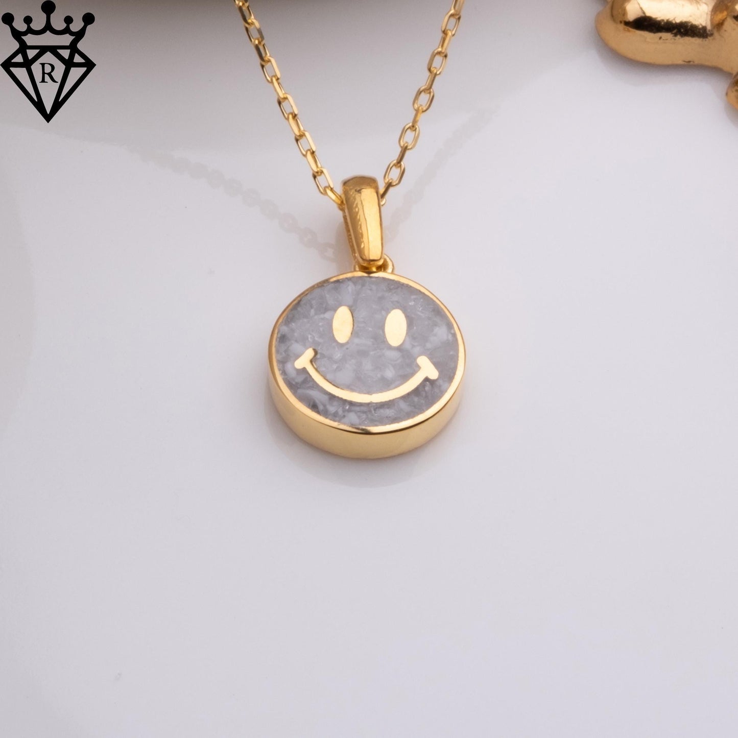 Moonstone Smiley Face Necklace: 14K Gold Plated Sterling Silver, Happy Jewelry Gift