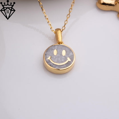 Moonstone Smiley Face Necklace: 14K Gold Plated Sterling Silver, Happy Jewelry Gift