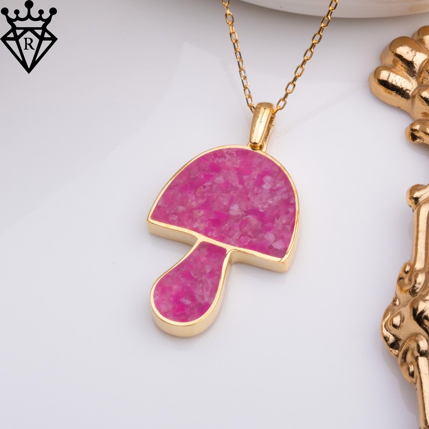 Pink Agate Mushroom Necklace: Sterling Silver Crystal Pendant, Coquette Jewelry