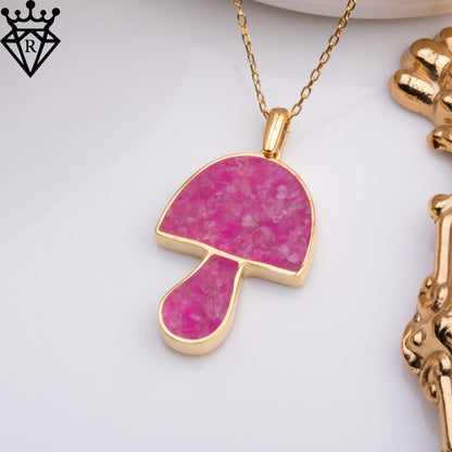 Pink Agate Mushroom Necklace: Sterling Silver Crystal Pendant, Coquette Jewelry