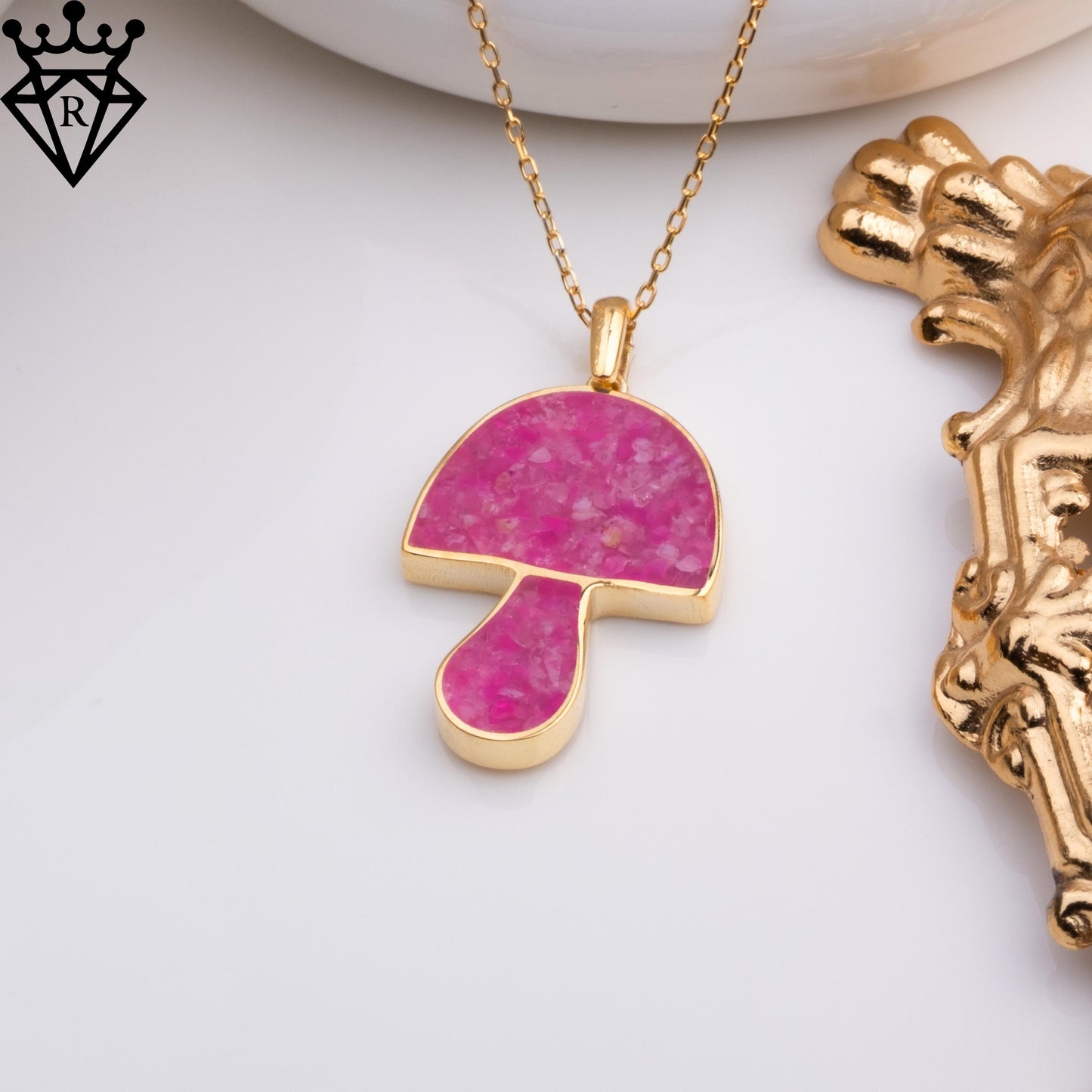 Pink Agate Mushroom Necklace: Sterling Silver Crystal Pendant, Coquette Jewelry