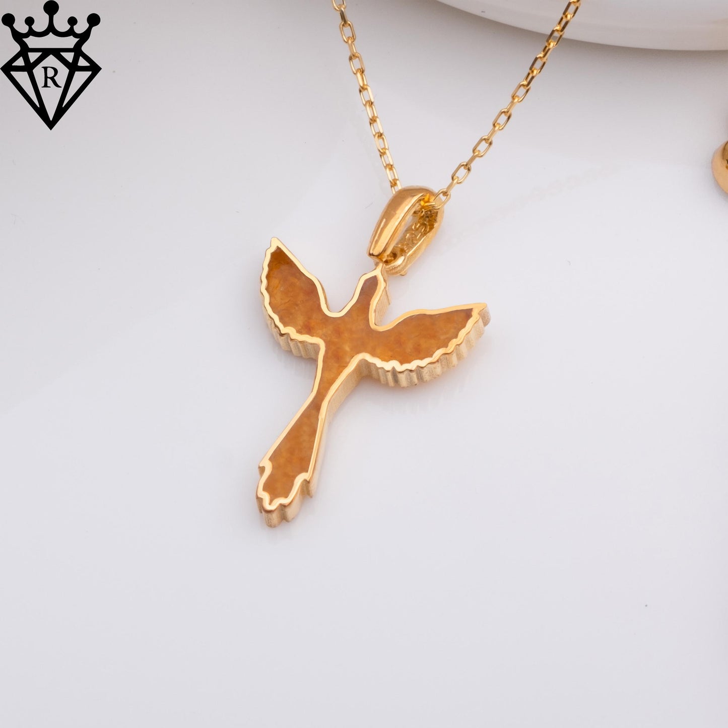 Amber Phoenix Necklace: 14K Gold & Sterling Silver Rebirth Pendant