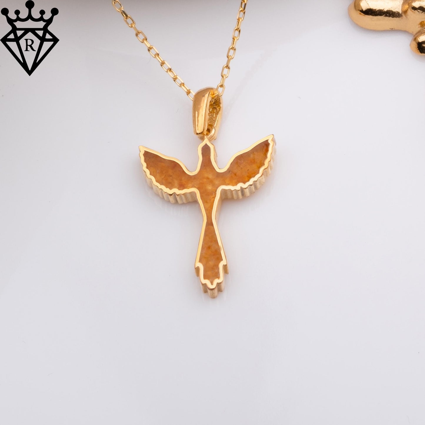 Amber Phoenix Necklace: 14K Gold & Sterling Silver Rebirth Pendant