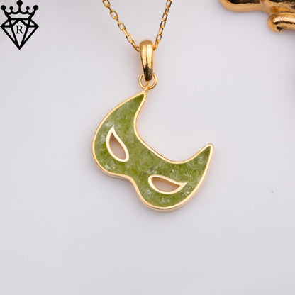 Peridot Mask Pendant Necklace: 925 Sterling Silver, Gold Plated