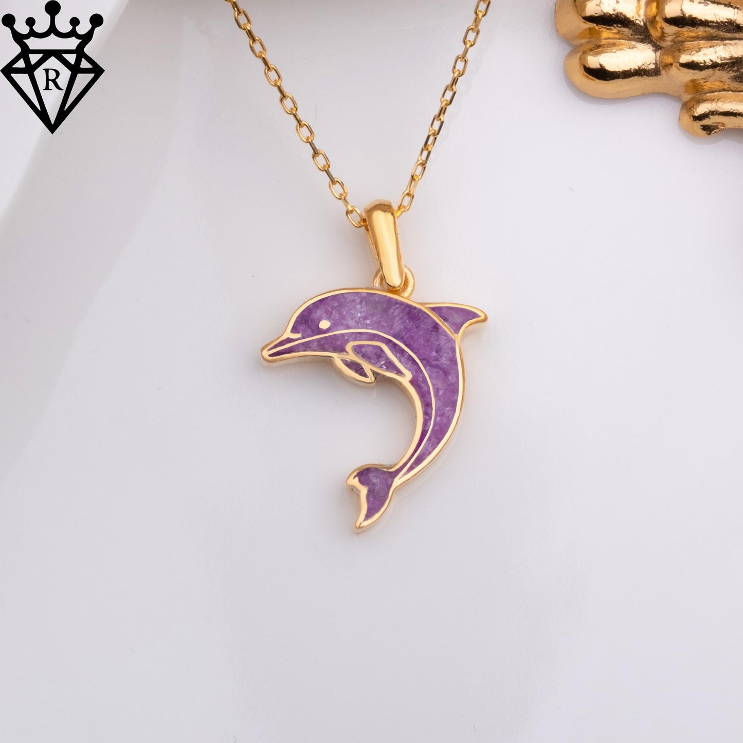 Amethyst Dolphin Necklace: 14K Gold & Sterling Silver Ocean Pendant