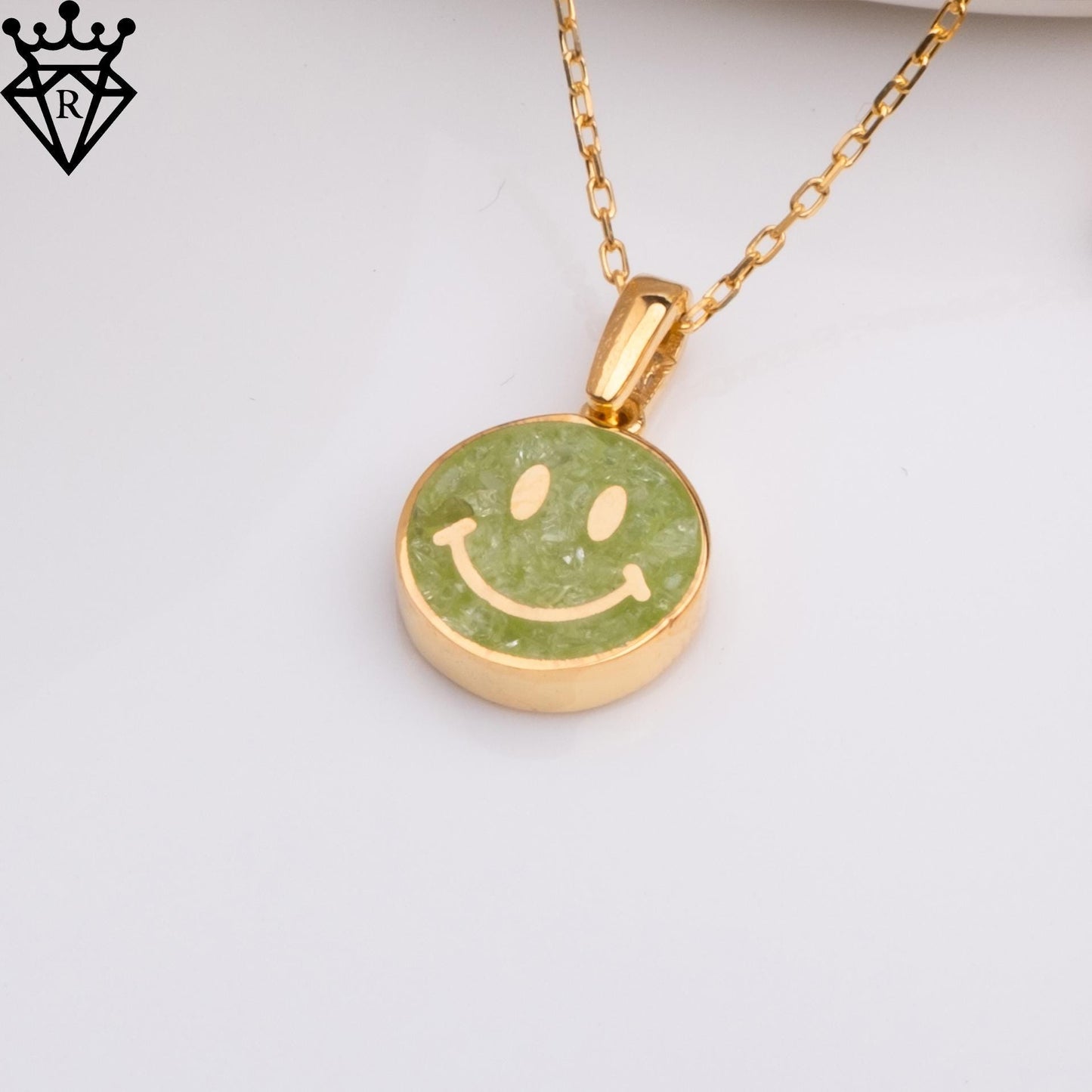 Peridot Smiley Face Necklace: 14K Gold Plated Sterling Silver