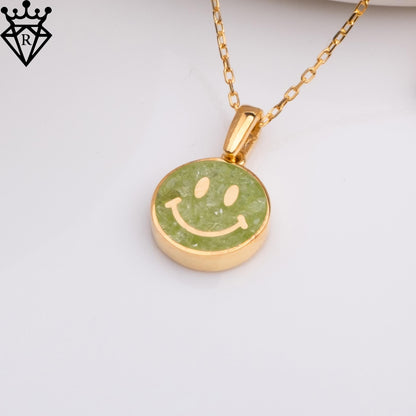 Peridot Smiley Face Necklace: 14K Gold Plated Sterling Silver
