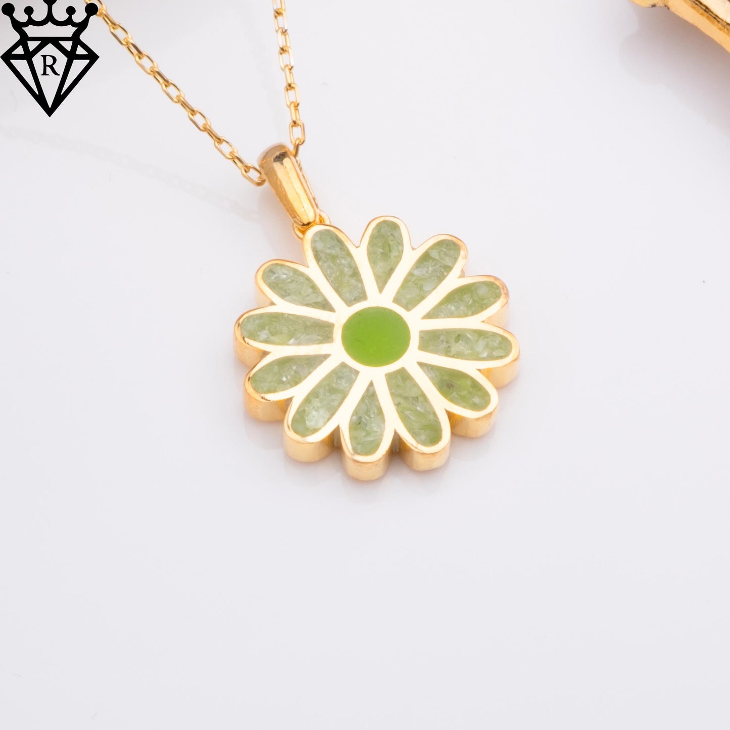 Peridot Daisy Necklace: 14K Gold Plated Sterling Silver Flower Pendant