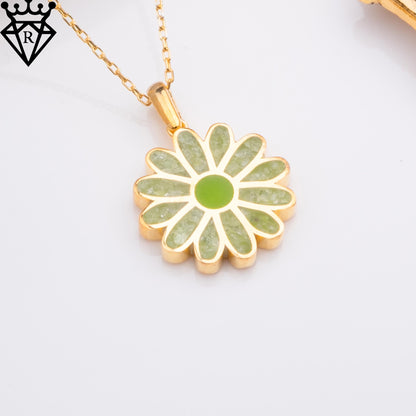 Peridot Daisy Necklace: 14K Gold Plated Sterling Silver Flower Pendant