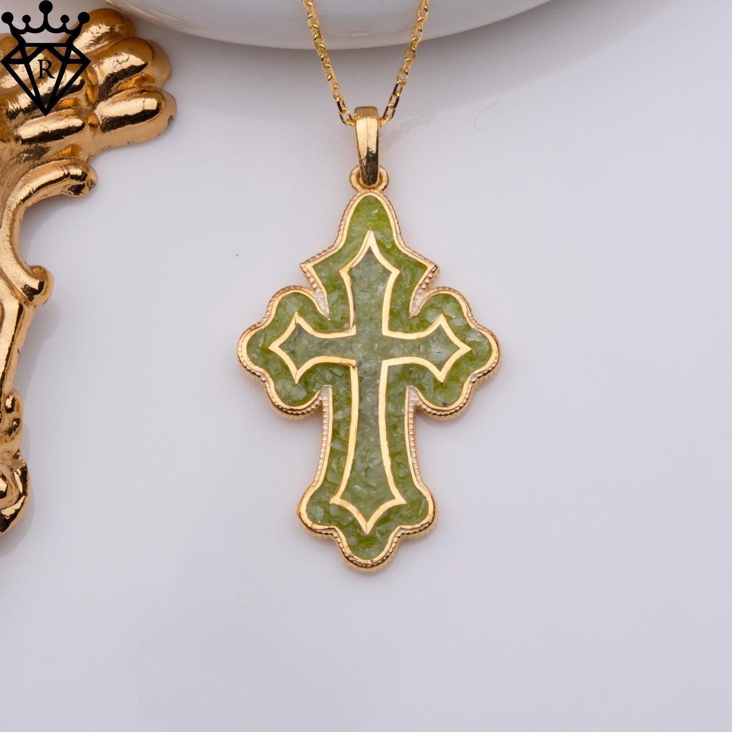 Vintage Peridot Cross Necklace: Sterling Silver Crucifix Pendant