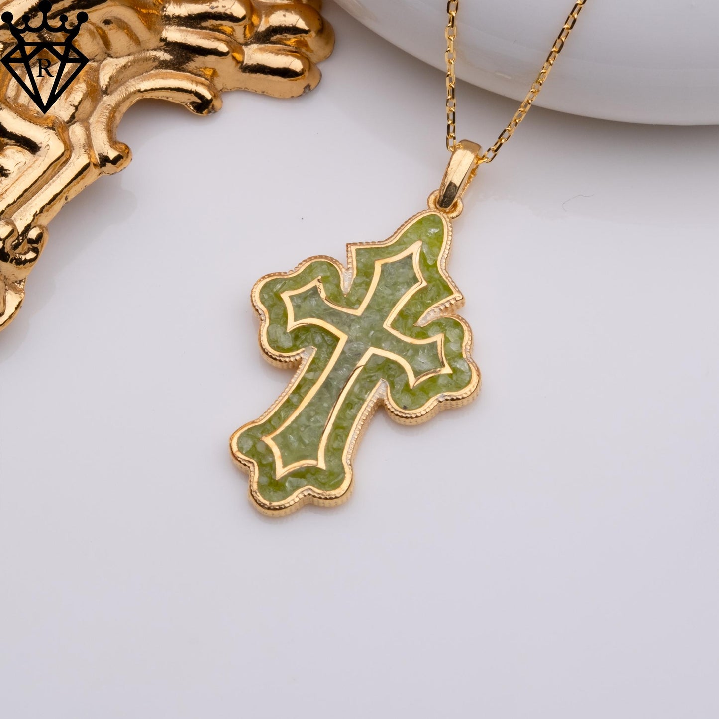 Vintage Peridot Cross Necklace: Sterling Silver Crucifix Pendant