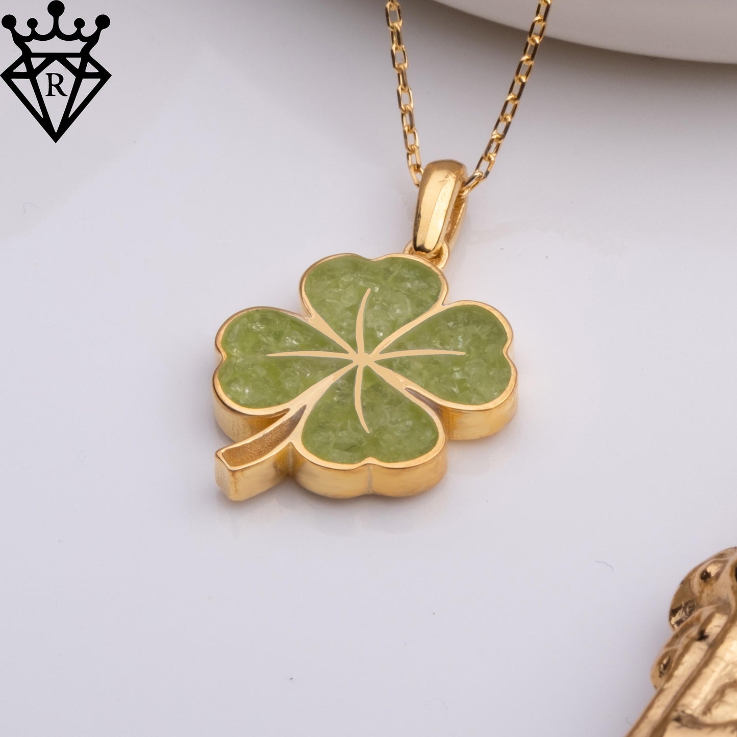 Peridot Clover Necklace: 14K Gold Plated Sterling Silver Lucky Pendant