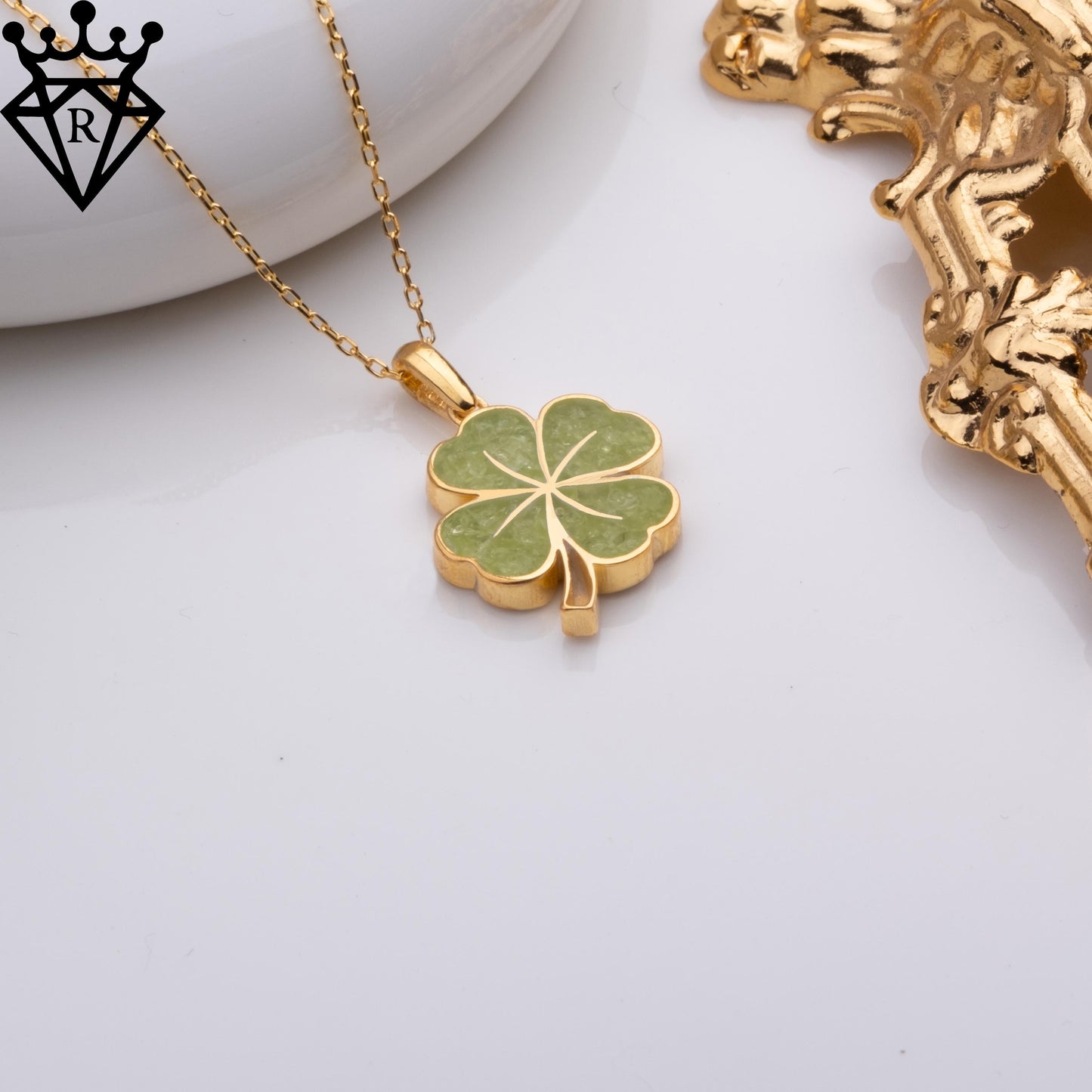 Peridot Clover Necklace: 14K Gold Plated Sterling Silver Lucky Pendant