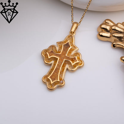 Amber Cross Necklace: Sterling Silver Christian Pendant, 14K Gold Plated