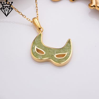 Peridot Mask Pendant Necklace: 925 Sterling Silver, Gold Plated