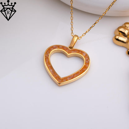 Amber Heart Necklace: 14K Gold Plated Sterling Silver Pendant