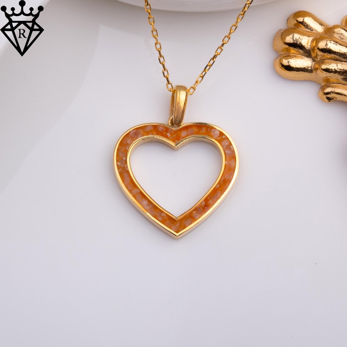 Amber Heart Necklace: 14K Gold Plated Sterling Silver Pendant
