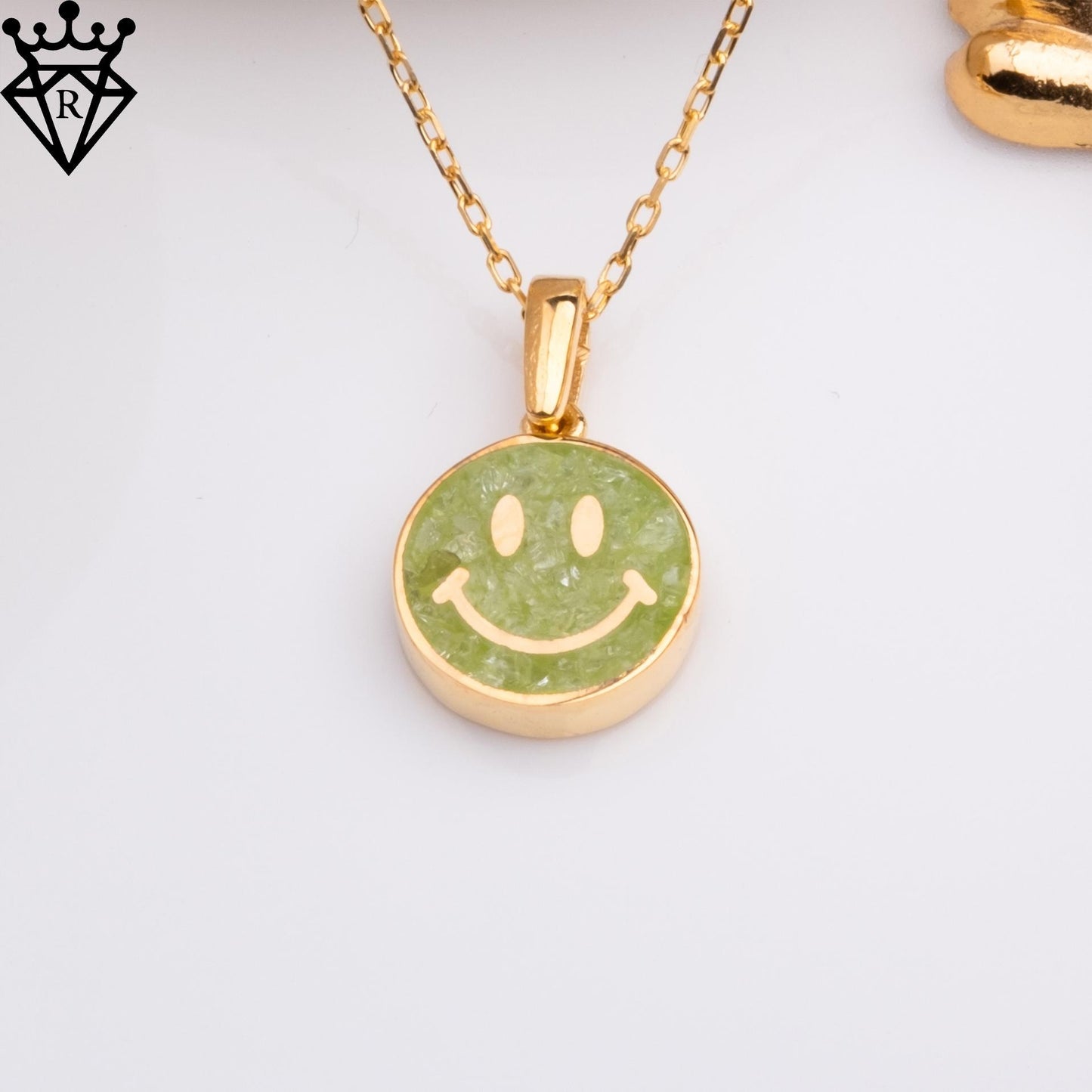 Peridot Smiley Face Necklace: 14K Gold Plated Sterling Silver
