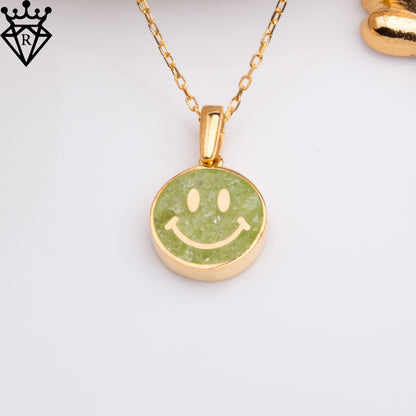 Peridot Smiley Face Necklace: 14K Gold Plated Sterling Silver