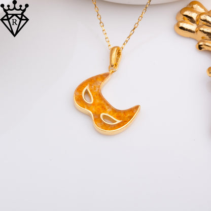 Amber Mask Necklace: 14K Gold Plated Sterling Silver Venetian Pendant