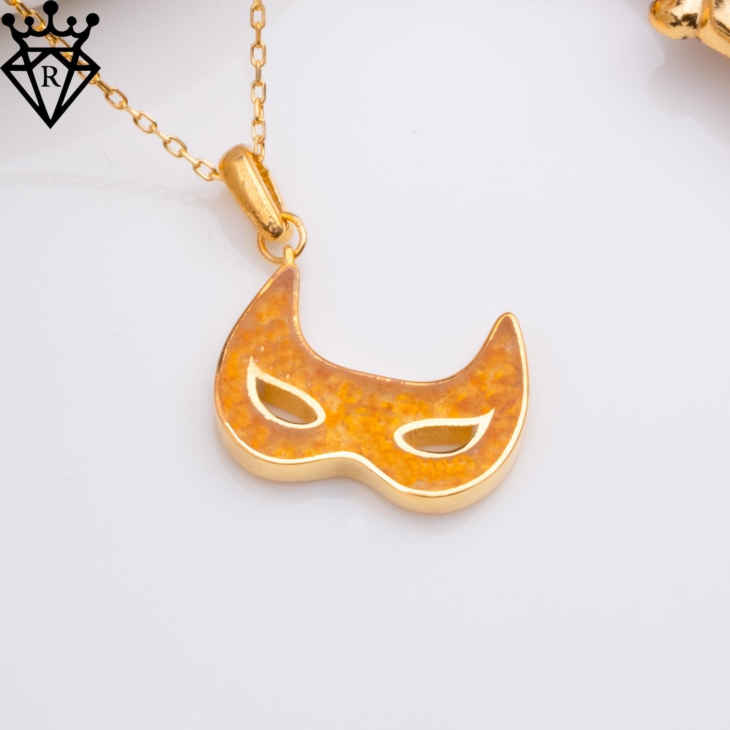 Amber Mask Necklace: 14K Gold Plated Sterling Silver Venetian Pendant