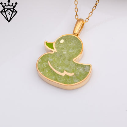 Peridot Duck Pendant Necklace: 14K Gold Plated Sterling Silver Animal Jewelry