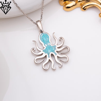 Turquoise Octopus Pendant Necklace: Sterling Silver, Handmade
