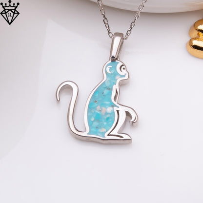 Turquoise Monkey Pendant Necklace: Sterling Silver, Gold Plated
