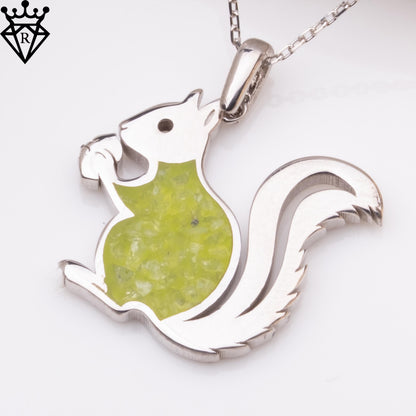Peridot Squirrel Necklace: Sterling Silver Birthstone Pendant