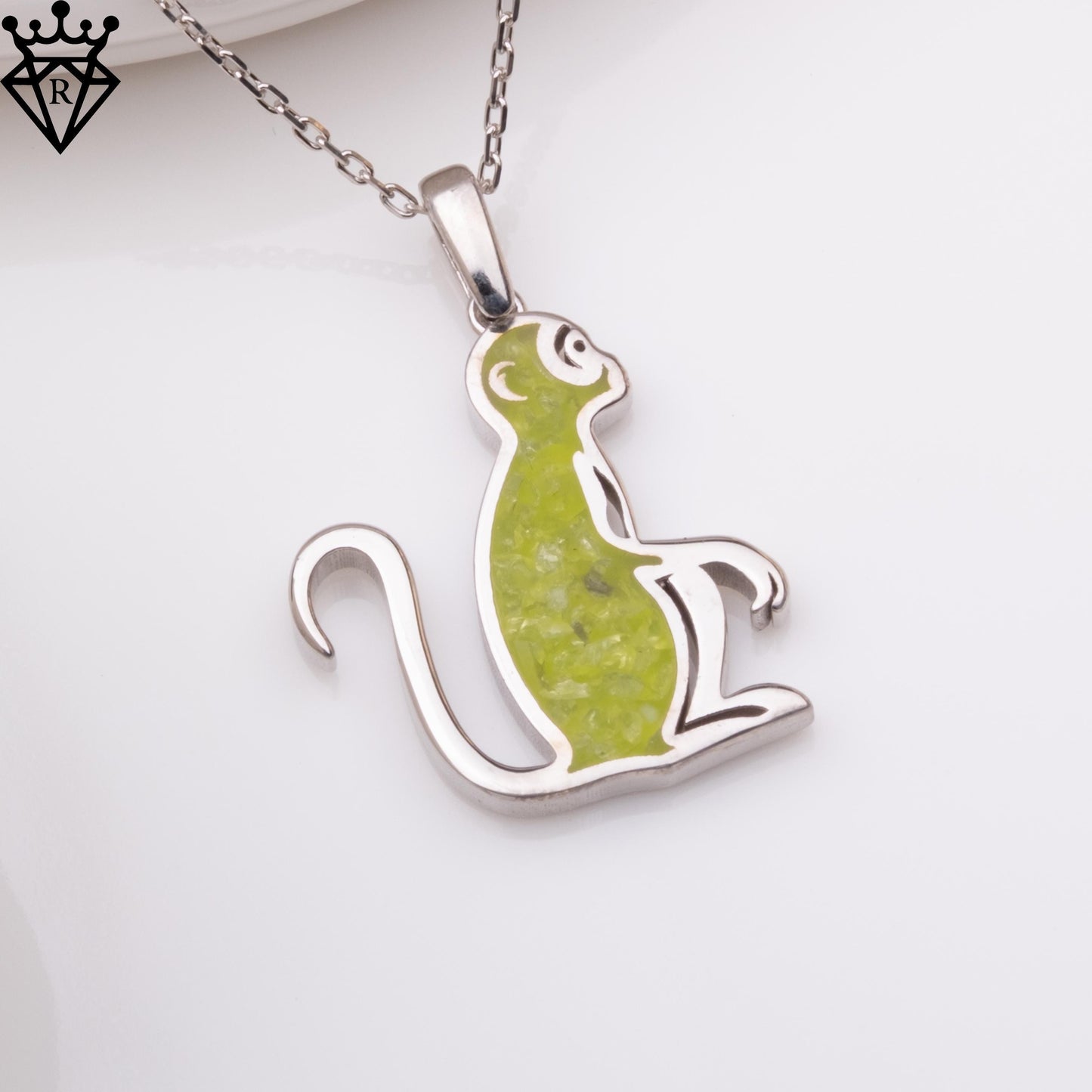 Peridot Monkey Necklace: Sterling Silver Birthstone Pendant