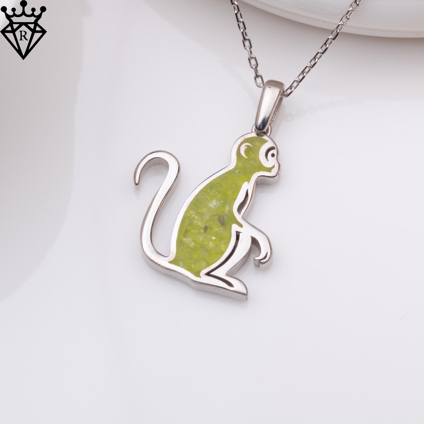 Peridot Monkey Necklace: Sterling Silver Birthstone Pendant