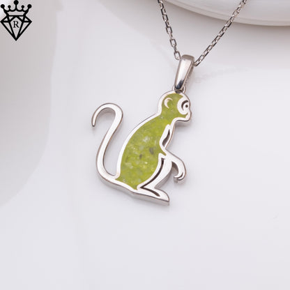 Peridot Monkey Necklace: Sterling Silver Birthstone Pendant