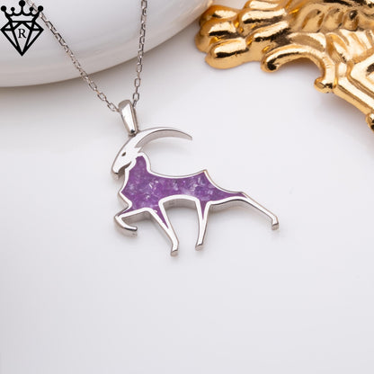 Amethyst Capricorn Goat Necklace: Sterling Silver Birthstone Pendant
