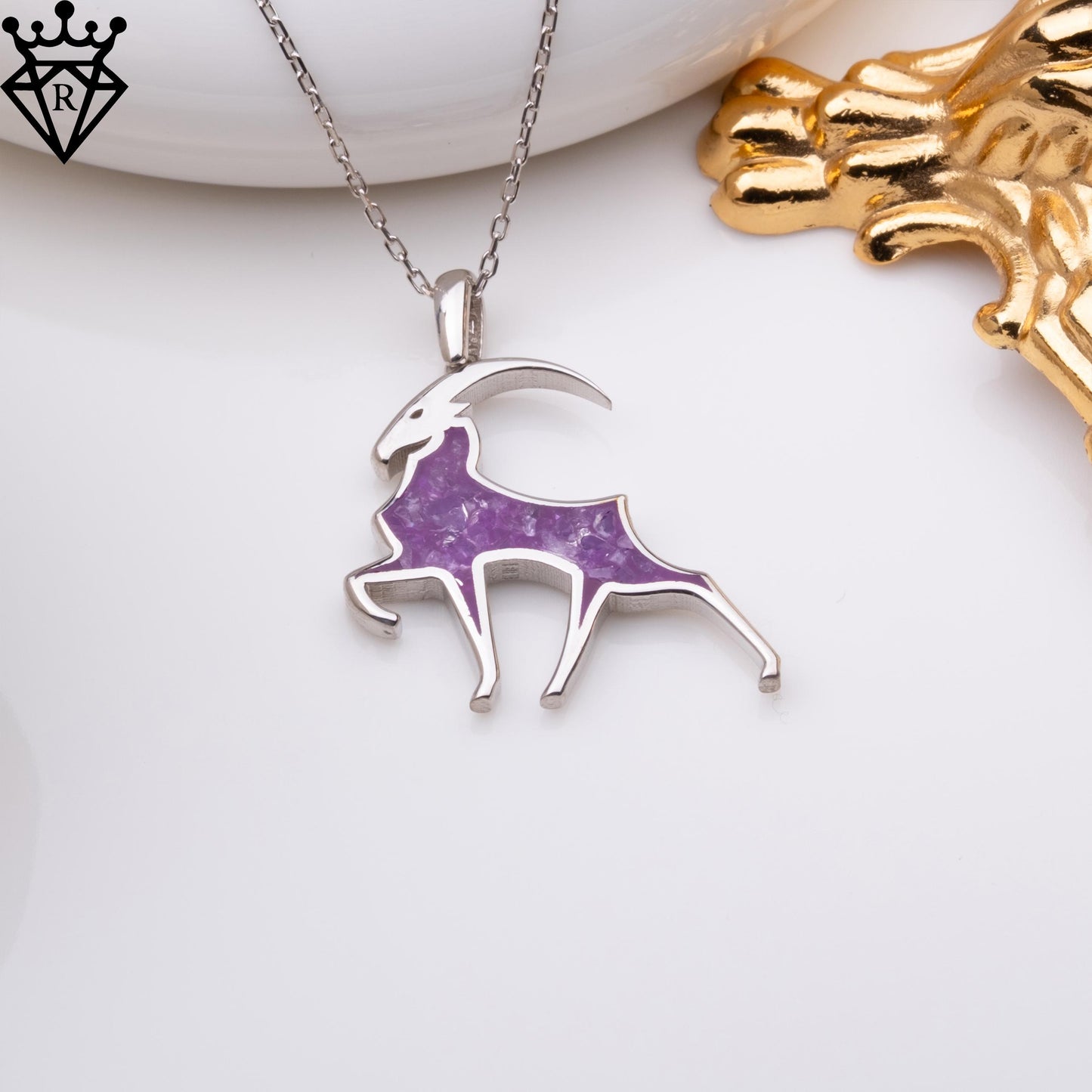 Amethyst Capricorn Goat Necklace: Sterling Silver Birthstone Pendant