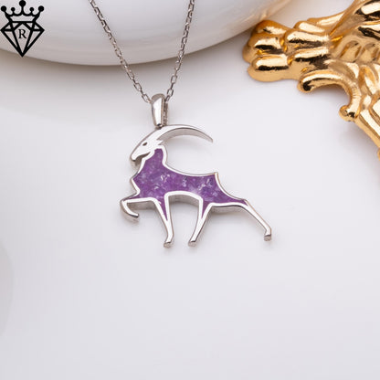 Amethyst Capricorn Goat Necklace: Sterling Silver Birthstone Pendant