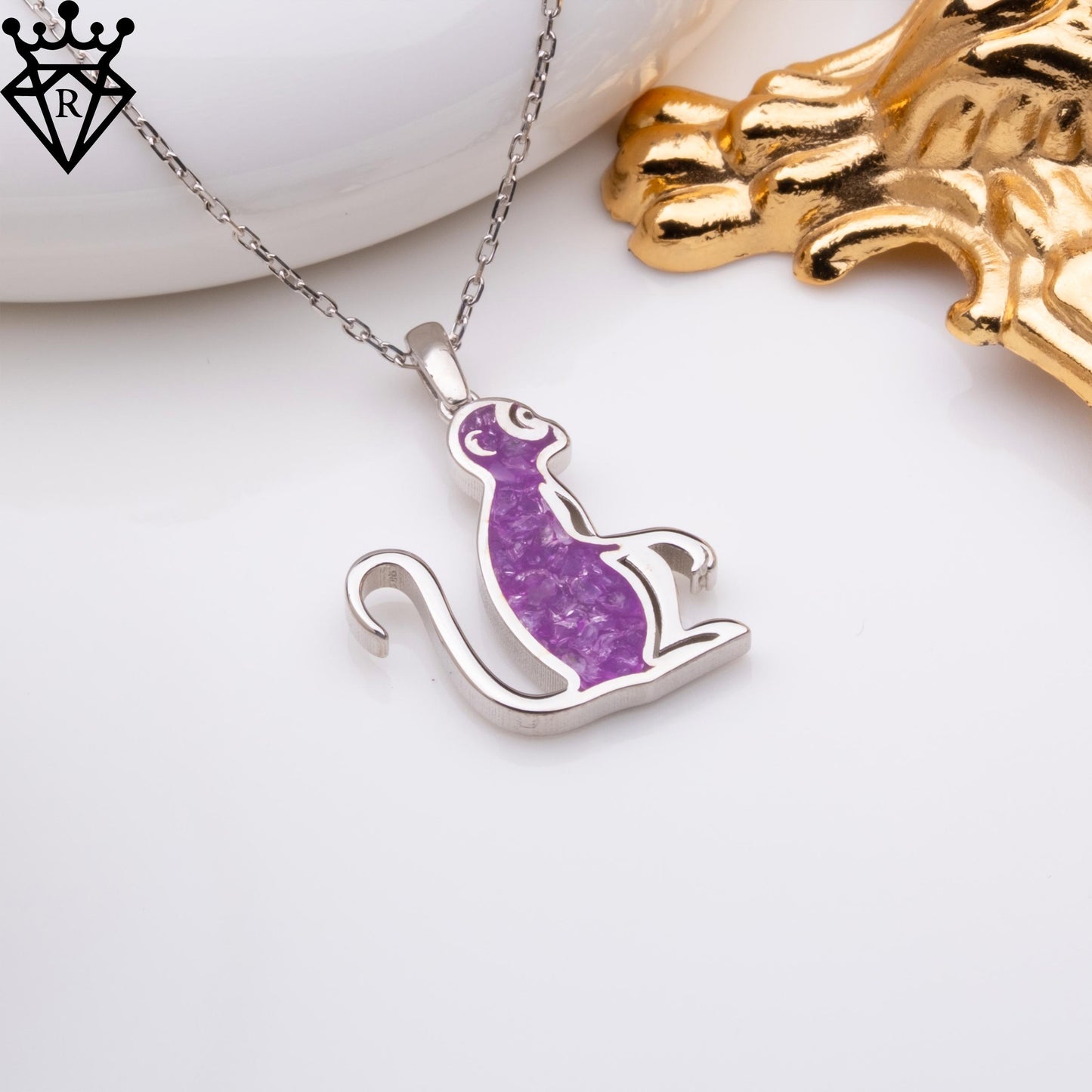 Amethyst Monkey Pendant: Sterling Silver Birthstone Necklace